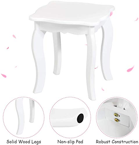 Costzon Kids Vanity Table, Princess Makeup Dressing Table With Drawer & Tri-Folding Mirror, 2-In-1 Vanity Set With Detachable Top, Pretend Beauty Play Vanity Set For Girls (White) #TOP7