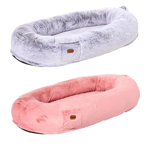 Plufl, The Original Human Dog Bed for Adults, Kids & Pets. As Seen on Shark Tank. Comfy Plush Bean Bag with Memory Foam, Washable & Durable. Perfect Nap and Floor Bed - Artic Grey & Pink