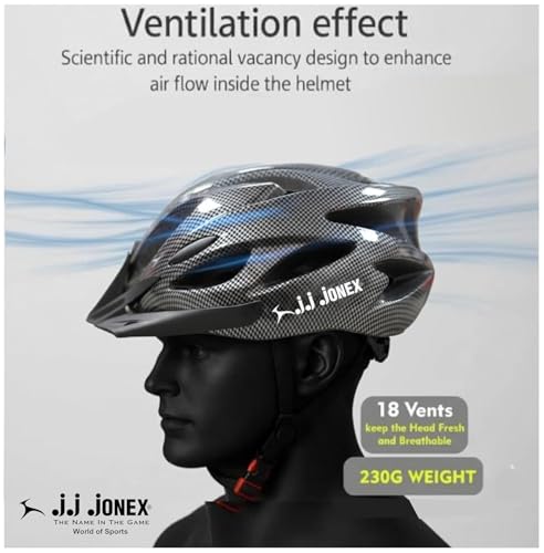 Image of JJ Jonex Adjustable Cycling & Skating Helmet with Detachable Visor | Light Weight | Adjustable Strap with Comfortable Chin Padding | Ideal for Men, Women & Kids (Black, Large)