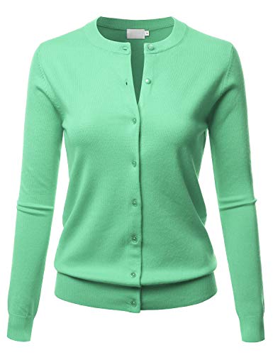 Image of LALABEE Women's Crew Neck Gem Button Long Sleeve Soft Knit Cardigan Sweater