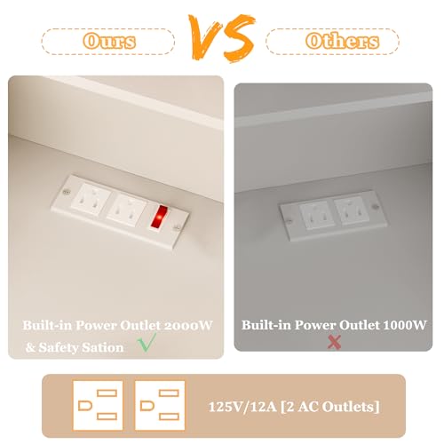 HUAHUU Vanity Desk with Mirror and LED Lights, 43" Makeup Vanity with Glass Top & Wireless Charging, Vanity with RGB Drawers, 3 Colors Light, Power Outlet Safety Switch for Bedroom, White