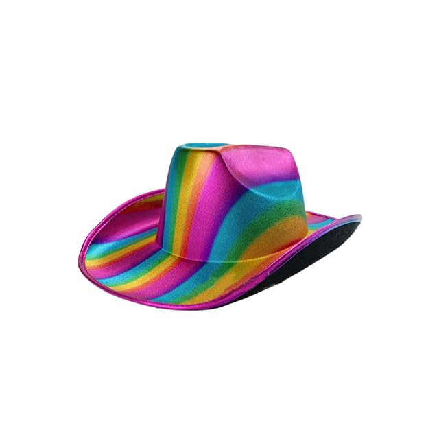 WickedFun® LGBTQ Pride Parade Rainbow Fancy Dress PARTY CLUB MARCH GLASSES HAT Gay Pride Rainbow Accessories (Rainbow Shiny Cowboy Hat)