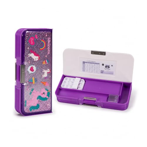 Image of WISHKEY Pencil Box for Kids, Pencil Case for Girls & Boys, Unicorn Glitter Stationery Box with Multiple Compartments, Pen & Pencil Holder, Built-in Sharpener, School Supplies Organizer Multicolor
