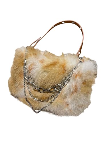 MakeMeChic Women's Faux Fur Hobo Bag Top Handle Fuzzy Shoulder Handbags Plush Square Bags Purse