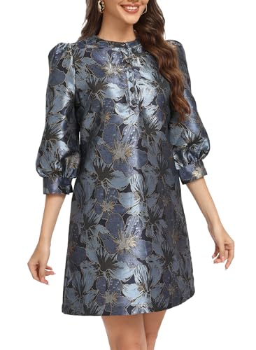 専用出品Checked Jacquard Volume Sleeve Dress Lame Jacquard Volume Silhouette Dress