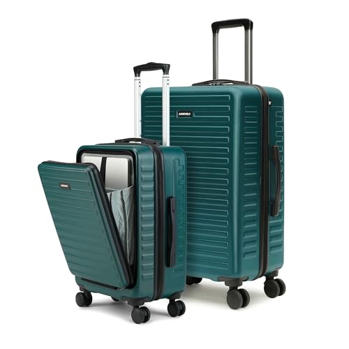 Image of Assembly Trolley Bags Set of 2- Cabin Small + Check-in Large with TSA Locks & 8 Spinner Wheels, Polycarbonate Hard Shell Trolley Bag Set for Business Travel & Vacations, Green, 20+28 Inch