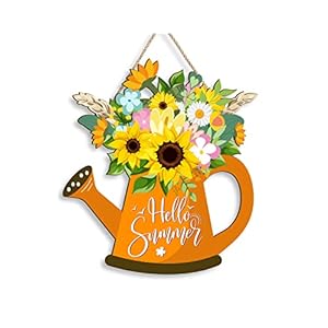 Hello Summer Farmhouse Sunflower Door Sign for Front Door – Welcome Summer Hanging Sign for Home Wall Decor