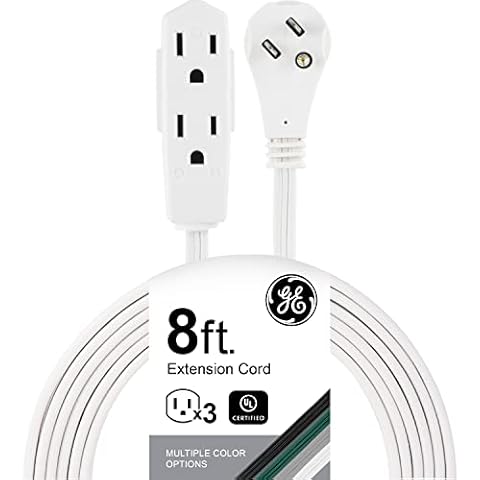 GE 8Ft Extension Cord, 3 Grounded Outlets, Low-Profile Flat Plug Cover