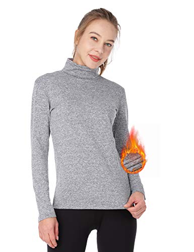 MANCYFIT Thermal Top for Women Turtleneck Shirt Long Sleeve Undershirt Ultra Soft Fleece Lined Base Layer Gray X-Small