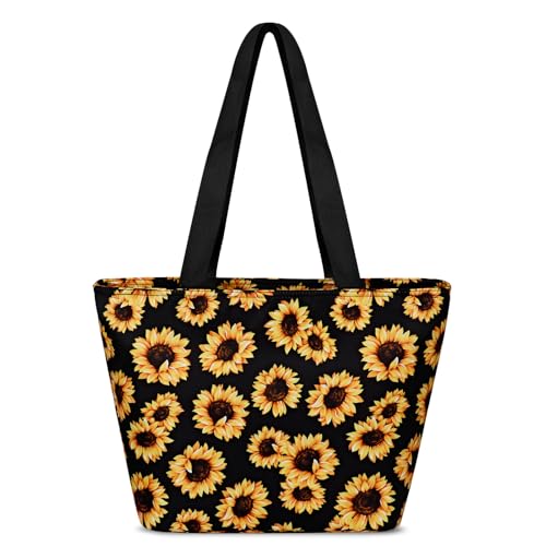 Duryarhall Durable Waterproof Tote Bag for Women, Heavy Duty Padded Shoulder Purse with Anti-Theft Zipper Pocket, 15 Inch Laptop Compartment & Side Bottle Pocket, Sunflower - image 1