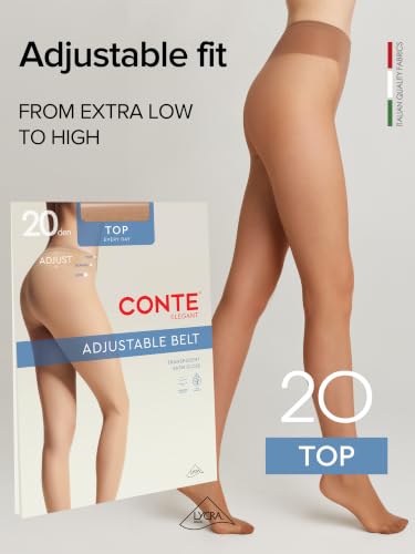 Image of Conte Tights Sheer to Waist Hipster Low-Rise Pantyhose with Adjustable Belt, Top 20 Den