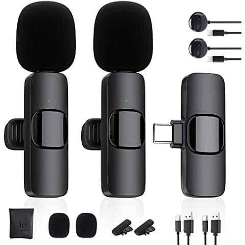 Wireless Lavalier Microphone for Type-C Port, IUMAKEVP Plug and Play Lapel Clip-on Mini Mic with Auto Sync and Noise Reduction for Video Recording, TikTok Live Steam, YouTube, Vlog, Interview (2 Mics) Cover