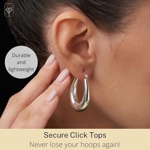 925 Sterling Silver Hypoallergenic Chunky Hoop Earrings for Women | Anti Tarnish Hoops in Various Styles by MAX + STONE3
