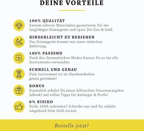 BELFORT® TuneMax Clip-On Tuner für alle Instrumente - Universal-Stimmgerät für Gitarre, Ukulele, Violine, Bass, Saz und Chromatisch (Universal Modus) + eBook (E Gitarren Zubehör, Gitarren Stimmgerät)