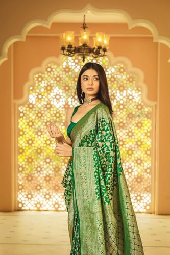 Image of Flosive Women's Kanjivaram Silk Saree With Beautiful Blouse With Zari Border