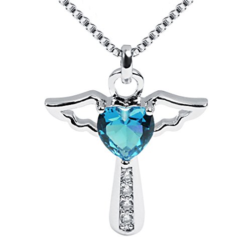 Ckysee Birthstone Necklaces Cross Necklace for Women Girls Cubic Zirconia Angel Wing Birthstone Heart Charm Pendant Necklace Gifts for Valentine(December- Topaz)