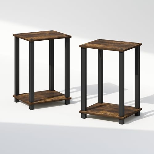 Image of Furinno Simplistic Night Stand Set of 2, 2-Tier Small Nightstand with Open Shelf, Toolless Bedside Table, End Table, Side Table, for Bedroom, Closet, Dorm, Amber Pine