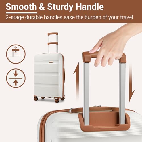 Image of Kono Carry On Luggage 28 Inch Checked-Large Hard Shell Travel Trolley 4 Spinner Wheels Lightweight Polypropylene Suitcase with TSA Lock, Cream White