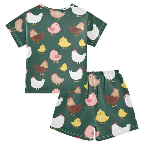 Pajama Short Sets Chicken Pattern Print Design Soft Cotton Summer Sleepwear 2 Piece PJS Size 5-14T2
