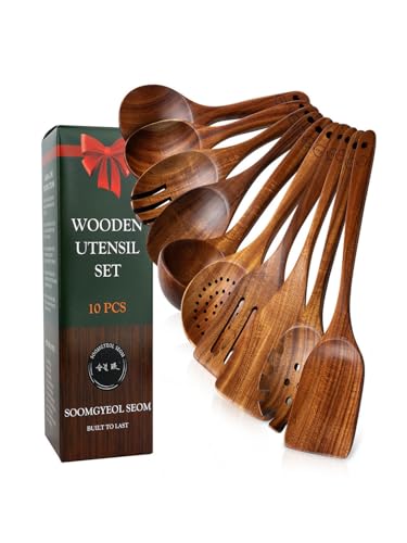 10 Pcs Teak Wood Utensil Set