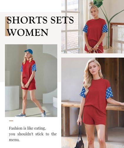 Image of MARZXIN Women 2 Piece Shorts Set 2026 Casual Summer Cruise Outfits Ribbed Loose Short Sleeve Pocket Matching Lounge Sets