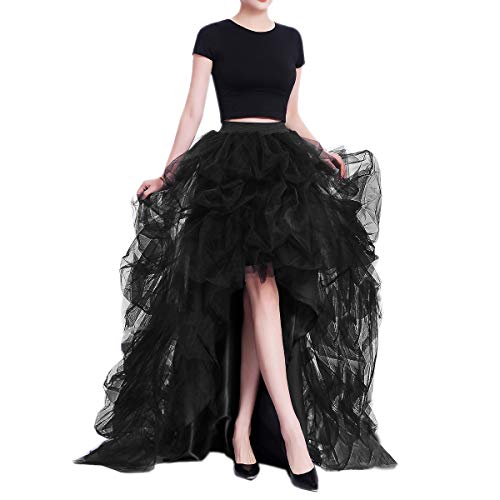 WDPL Women's Long High Low Ruffles Party Tulle Skirt3