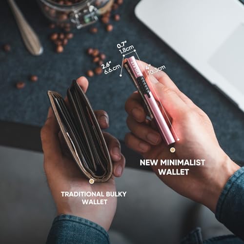 Image of VULKIT Minimalist Wallet with Money Clip RFID Protection Pop Up Card Holder Slim Wallet Credit Card Holder Metal Wallet, Rose Gold