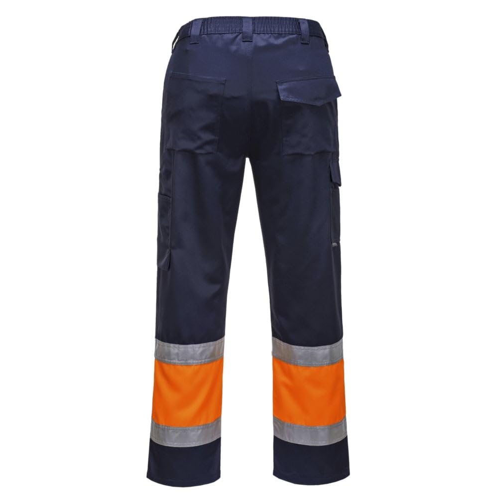 Portwest E049 Spodnie Bojówki Dwukolorowe z Elementem Odblaskowym, Regularny, Rozmiar XL, Pomarancz/Granat