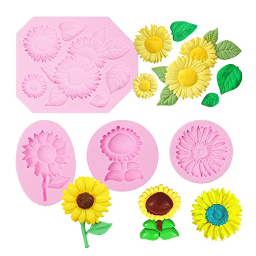 Sunflower Silicone Molds 4 Pcs, Sunflower Fondant Chocolate Mold For Cake Decorations, Cupcake Topper, Polymer Clay Flower Candy Mold For Baby Shower Birthday Party #TOP2
