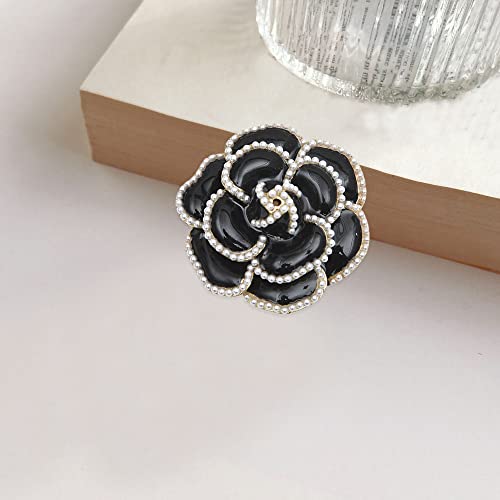 Image of Women Camellia Flower Pearl Enamel Brooch Pins for Ladies Jewelry Fashion