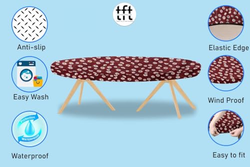 Image of The Furnishing Tree Elastic Oval Dining Table Cover WxL 36x48 in Inches Polyester Floral Pattern Red White