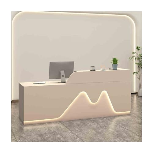 Escritorio de recepción rectangular con cajón con cerradura, mesa frontal para tiendas de ropa, salones de belleza y oficinas (albaricoque, 140 cm izquierda) - Solución de espacio de trabajo elegante