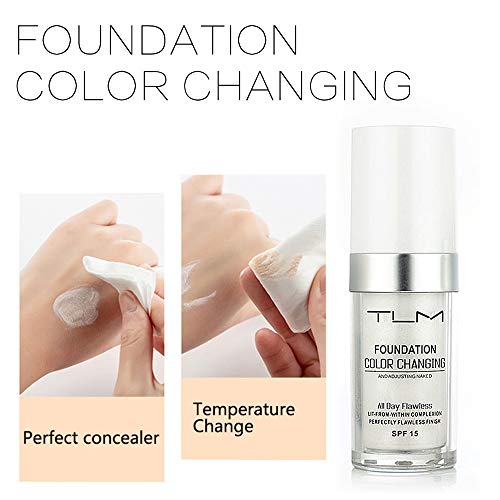 5PCS TLM Colour Changing Foundation Makeup Set Matte Liquid Full Coverage Oil Control Breathable Invisible Cover Concealer Foundation with Face Primer, Foundation Brush, Makeup Sponge