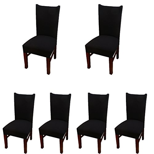Deisy Dee Stretch Solid Color Chair Covers Removable Washable for Hotel Dining Room Ceremony Chair Slipcovers Pack of 6 C093 (Black)