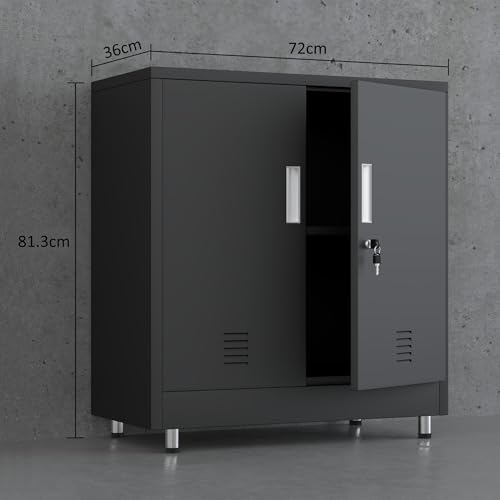 JINGUR Aktenschrank Büroschrank Lagerschrank Metallschrank Stahlschrank, Abschließbar Mehrzweckschrank Kleiner Schrank Buffetschrank Flurschrank (Schwarz)