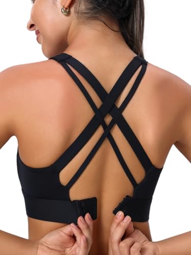 High Impact Sports Bra for Women Molded Cup Back Closure High Support Womens Sports Bras Criss-Cross Back Workout Running Bra