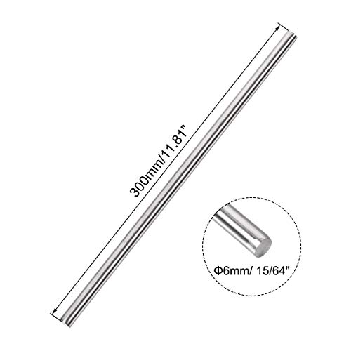 Image of uxcell 6mm x 300mm 304 Stainless Steel Solid Round Rod for DIY Craft - 2pcs