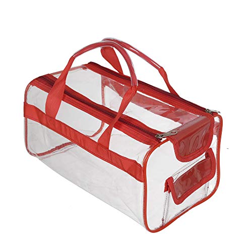 Image of Kuber Industries 2 Pcs PVC Large Transparent Makeup Pouch Bag with Zip Closure | Toiletry Bag | Versatile Cosmetic /Toiletry Pouch for Men and Women | Red