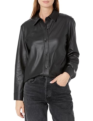 Image of Anne Klein Women's Vegan Leather Long Sleeve Knit Button Down