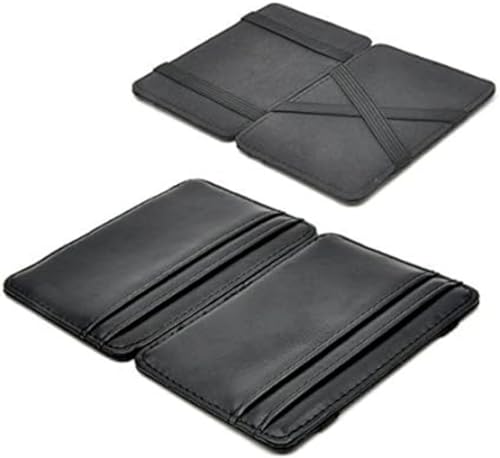 Fancial Ultra thin leather pocket wallet | with magic wallet and card clip | black
