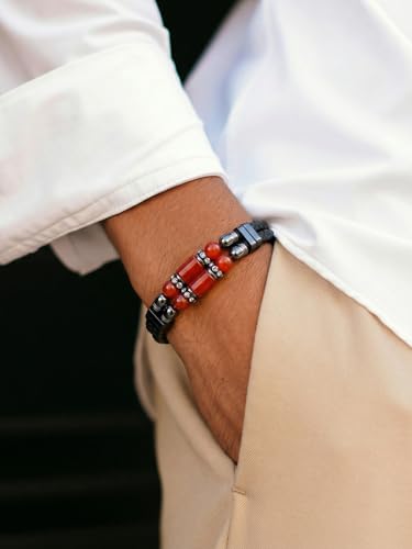 Pulsera de cuero para hombre con piedras naturales ajustable miniatura 4