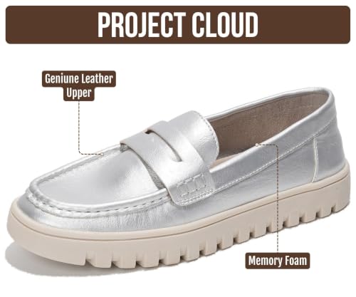 Image of Project Cloud 100% Genuine Leather Loafers for Women - Memory Foam Insoles Slip On Shoes for Women - Lightweight Womens Shoes - Non Slip Womens Loafers (Filide1)