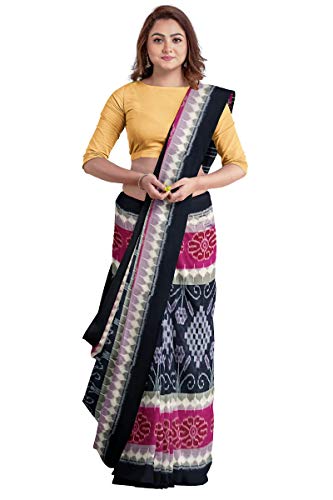 Image of Odisha Sambalpuri Handloom Ikat Women's Cotton Saree, Odisha Handloom Handmade Pure Cotton Khandua Saree, Ikkat Orissa Traditional Handloom Saree Without Blouse