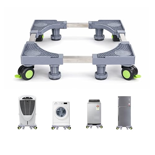 Image of Washing Machine Stand with Wheels, Adjustable Fridge Stand 25 x 25 Inch, 300 KG Capacity, Anti Vibration, Rust Free, 1 Year Warranty, for Front Load, Top Load, Refrigerator & Cooler