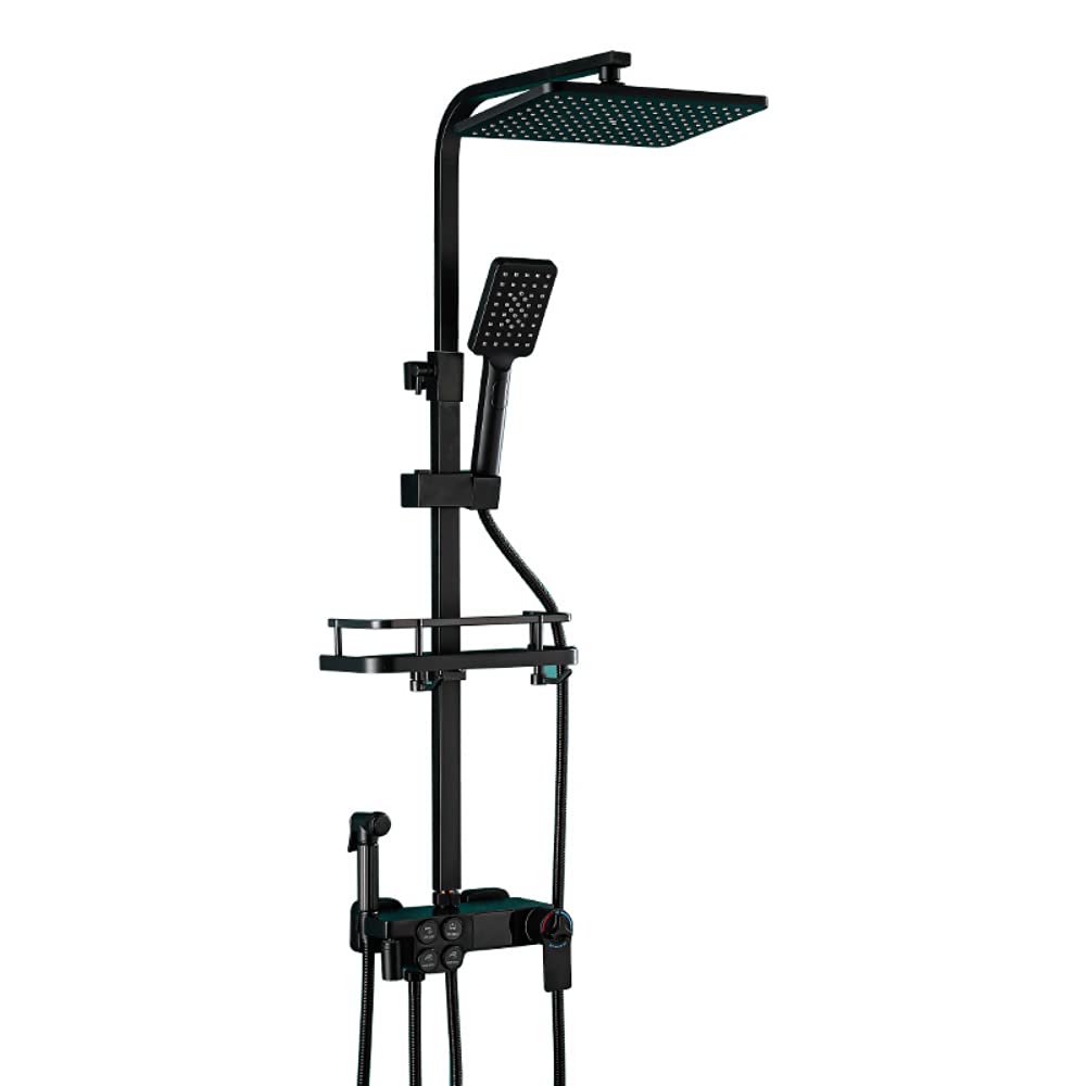 OZBMA Shower Set Bathroom Thermostatic Set, Digital Display Mixer System, Faucet Wall Mounted, with 30 * 19 cm Overhead and Adjustable Hand Shower, Chrome