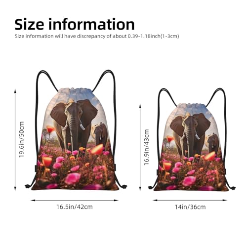 flower-elephant print Drawstring Bag Sack Gym Bag Ditty Bag for Gym Traveling, Hiking, Yoga, Shopping for Adult4