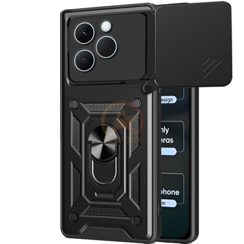Image of Armor Bumper Back Cover Case for Realme 15T 5G Rotating Camera Cover, Ring Holder & Kickstand | Heavy Duty & 360 Degree Protection Realme 15T 5G Back Cover (Black)