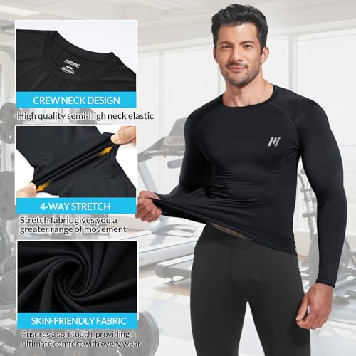 MeetHoo Kompressionsshirt Herren Rash Guard UPF50+ UV Shirt Langarm Funktionsshirt Schnelltrocknendes Laufshirt Atmungsaktiv Männer Sportshirt für Fitness 5
