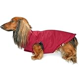 DJANGO Reversible Puffer Dog Coat – Warm Winter Dog Jacket & Water-Repellent Insulated Dog Coat with Harness Hole, Windproof, Adjustable Fit for Small & Medium Dogs, Dachshunds – Lava Red, Medium