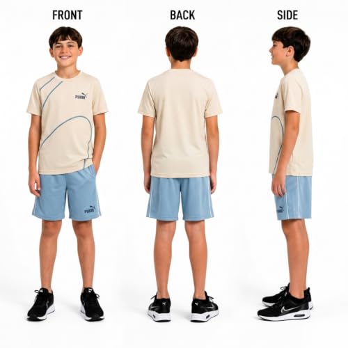 Image of PUMA Boys Active Shorts Set - 2 Piece Dry Fit T-Shirt and Performance Gym Shorts - Activewear Clothing Set for Boys (4-16)